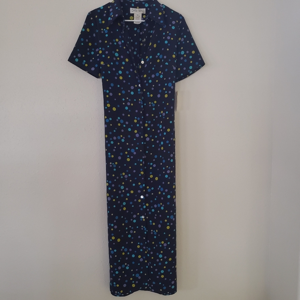 Vintage 80’s Midi  Dress NWT Sz 12 Midi  short sleeve collar polka-dot d…